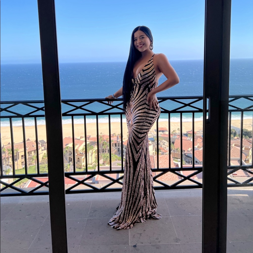 Abyss By Abby Rose Gold and Black Sequin Gown